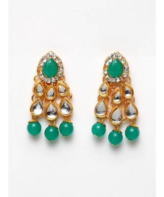 Kundan Gold Plated Green Beads Traditional Party Wear Necklace With Earring Maagtika 4