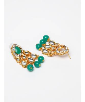 Kundan Gold Plated Green Beads Traditional Party Wear Necklace With Earring Maagtika 6