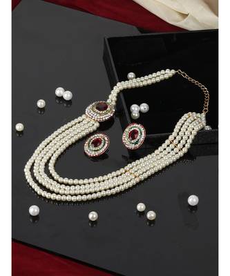 Traditional Party Wear Pearl Studded Gold Plated Jewellery Set 1