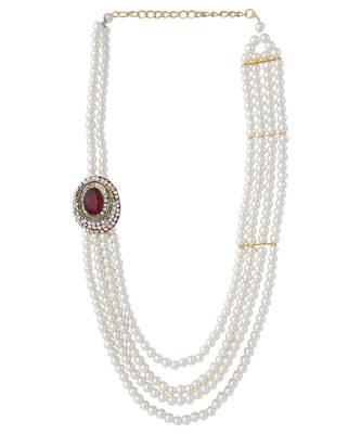 Traditional Party Wear Pearl Studded Gold Plated Jewellery Set 3