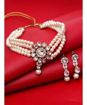 Traditional Pearl And stone Light Weight Party Wear Choker set 1