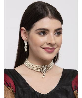 Traditional Pearl And stone Light Weight Party Wear Choker set 4