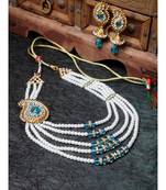 Traditional Pearl And stone Light Weight Party Wear Long Necklace With side Broach