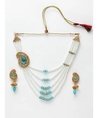 Traditional Pearl And stone Light Weight Party Wear Long Necklace With side Broach 2