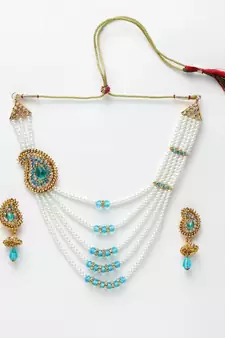 Traditional Pearl And stone Light Weight Party Wear Long Necklace With side Broach
