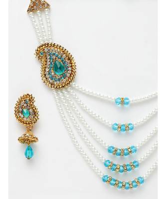 Traditional Pearl And stone Light Weight Party Wear Long Necklace With side Broach 4