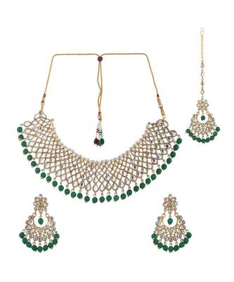 Gold Plated Traditional Kundan Ethnic Choker Necklace With Earring Maangtika 2