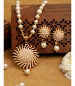 Designer Gold Plated Pearl And Stone Studded Sun Pendant Style Necklace