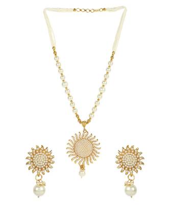 Designer Gold Plated Pearl And Stone Studded Sun Pendant Style Necklace 2