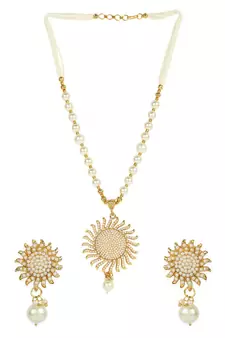 Designer Gold Plated Pearl And Stone Studded Sun Pendant Style Necklace