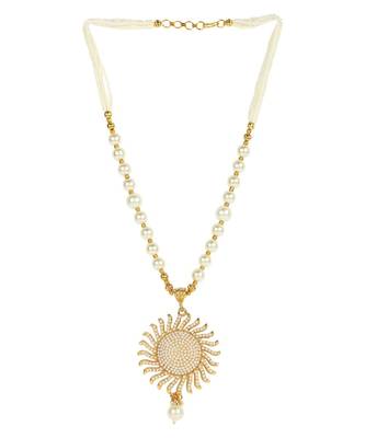 Designer Gold Plated Pearl And Stone Studded Sun Pendant Style Necklace 3