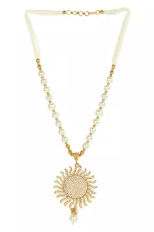 Designer Gold Plated Pearl And Stone Studded Sun Pendant Style Necklace