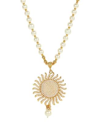 Designer Gold Plated Pearl And Stone Studded Sun Pendant Style Necklace 4