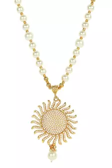 Designer Gold Plated Pearl And Stone Studded Sun Pendant Style Necklace