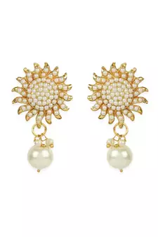 Designer Gold Plated Pearl And Stone Studded Sun Pendant Style Necklace