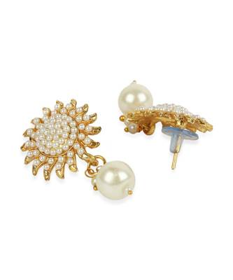 Designer Gold Plated Pearl And Stone Studded Sun Pendant Style Necklace 7