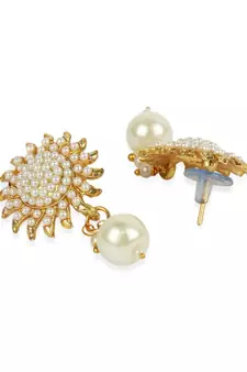 Designer Gold Plated Pearl And Stone Studded Sun Pendant Style Necklace