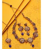 Gold Plated & Blue Kundan Studded Handcrafted Enamelled Jewellery Set Onesize Gold