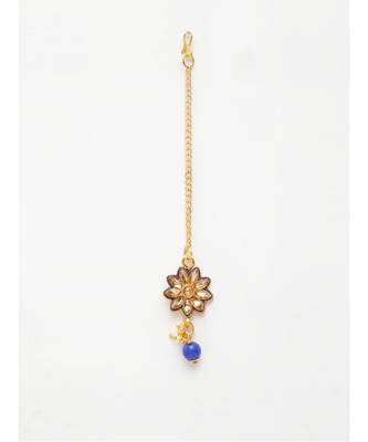 Gold Plated & Blue Kundan Studded Handcrafted Enamelled Jewellery Set Onesize Gold 5