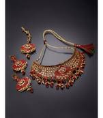 Traditional Goldplated Bridal Look Enamelled Choker With Earring Mangtika Onesize Maroon