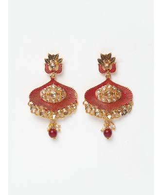 Traditional Goldplated Bridal Look Enamelled Choker With Earring Mangtika Onesize Maroon 5