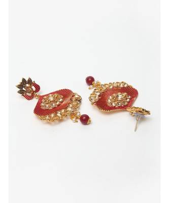 Traditional Goldplated Bridal Look Enamelled Choker With Earring Mangtika Onesize Maroon 7