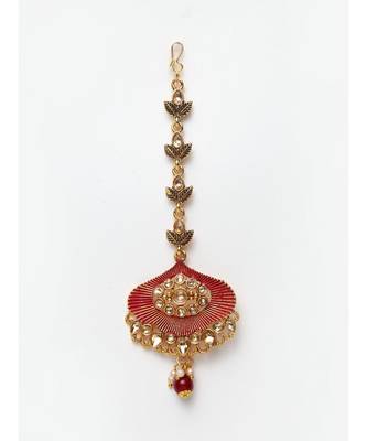 Traditional Goldplated Bridal Look Enamelled Choker With Earring Mangtika Onesize Maroon 8