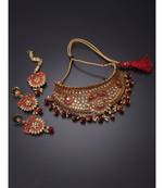 Traditional Goldplated Bridal Look Enamelled Choker With Earring Mangtika Onesize Maroon