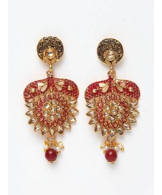 Traditional Goldplated Bridal Look Enamelled Choker With Earring Mangtika Onesize Maroon 5
