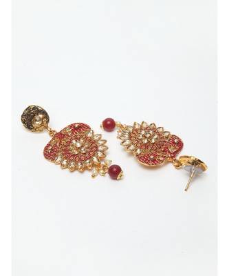 Traditional Goldplated Bridal Look Enamelled Choker With Earring Mangtika Onesize Maroon 7