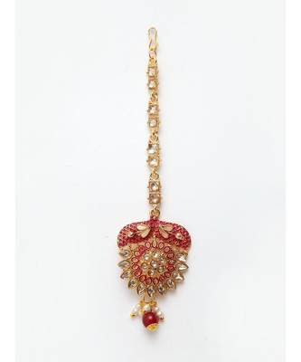 Traditional Goldplated Bridal Look Enamelled Choker With Earring Mangtika Onesize Maroon 8