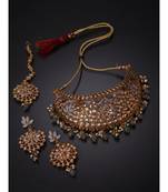 Traditional Goldplated Bridal Look Enamelled Choker With Earring Mangtika Onesize Grey