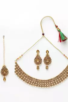 Trendy Gold Plated Jadau Jewellery Set For Women And Girls Onesize Gold