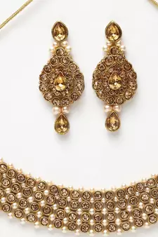 Trendy Gold Plated Jadau Jewellery Set For Women And Girls Onesize Gold