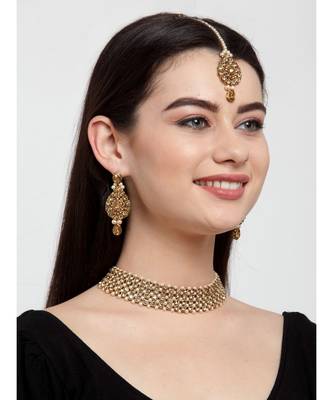 Trendy Gold Plated Jadau Jewellery Set For Women And Girls Onesize Gold 4