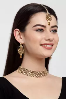 Trendy Gold Plated Jadau Jewellery Set For Women And Girls Onesize Gold