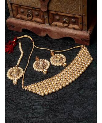 Trendy Gold Plated Jadau Jewellery Set For Women And Girls Onesize Off White 1