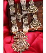 Traditional Gold Plated Pearl Kundan Rani Haar Onesize Grey