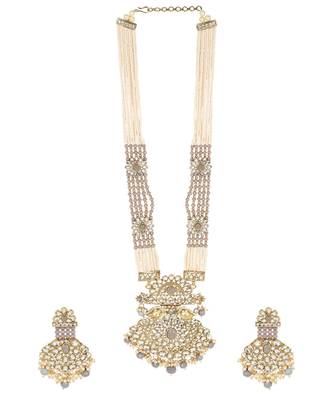 Traditional Gold Plated Pearl Kundan Rani Haar Onesize Grey 2