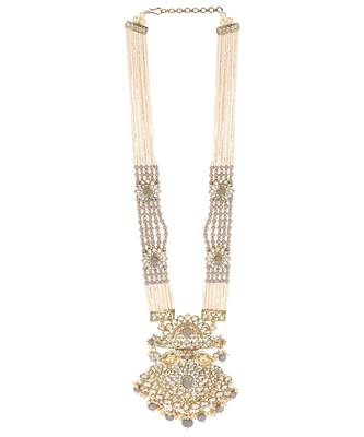 Traditional Gold Plated Pearl Kundan Rani Haar Onesize Grey 3