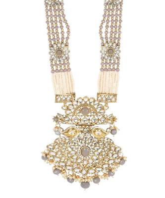 Traditional Gold Plated Pearl Kundan Rani Haar Onesize Grey 4