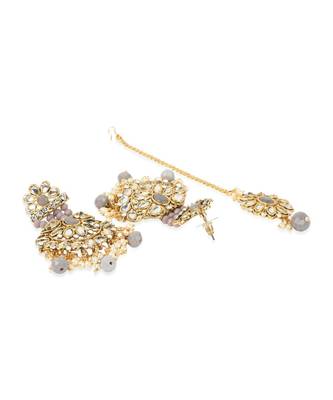 Traditional Gold Plated Pearl Kundan Rani Haar Onesize Grey 8