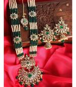 Kundan & Green Beaded Bridal Necklace Set with Jhumka Earrings