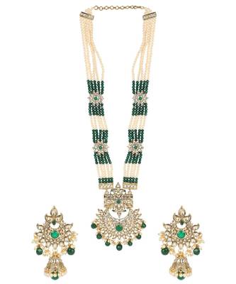 Kundan & Green Beaded Bridal Necklace Set with Jhumka Earrings 2
