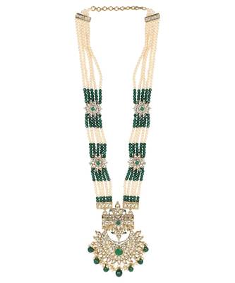 Kundan & Green Beaded Bridal Necklace Set with Jhumka Earrings 3