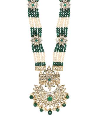 Kundan & Green Beaded Bridal Necklace Set with Jhumka Earrings 4