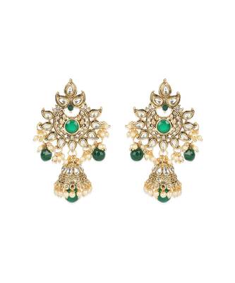 Kundan & Green Beaded Bridal Necklace Set with Jhumka Earrings 5