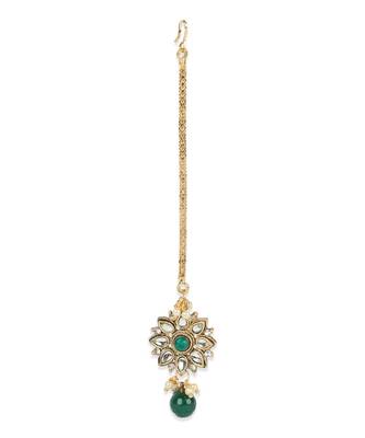 Kundan & Green Beaded Bridal Necklace Set with Jhumka Earrings 7