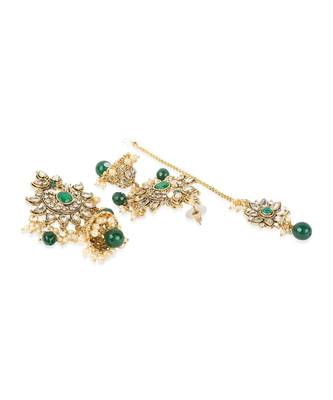 Kundan & Green Beaded Bridal Necklace Set with Jhumka Earrings 8