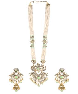 Traditional Gold Plated Pearl Kundan Rani Haar Onesize Sea Green 2